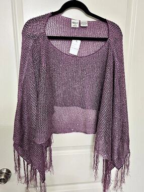 Nikka K Fringe Knit Shrug in Purple  Large NWT